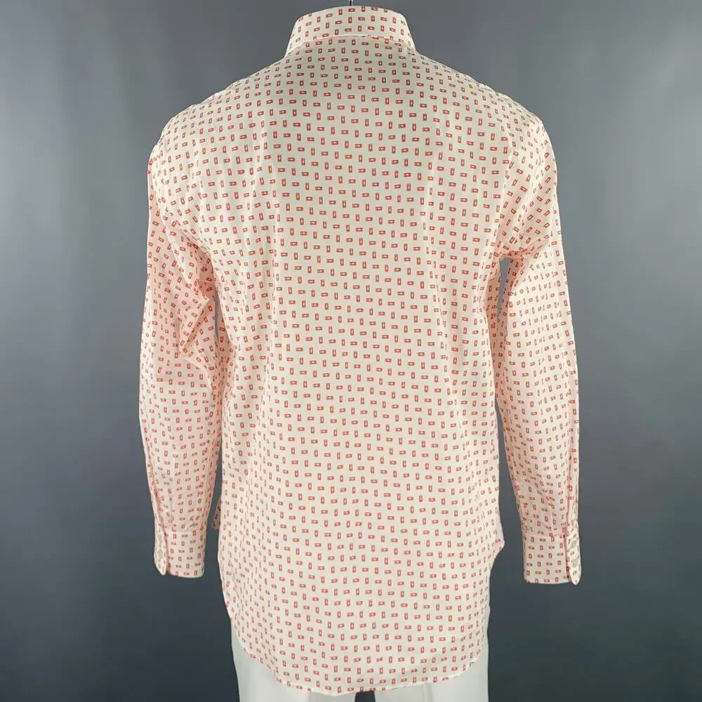 BRIONI Size XL White Red VHS Tape Cotton Long Sleeve Shirt - Picture 4 of 6